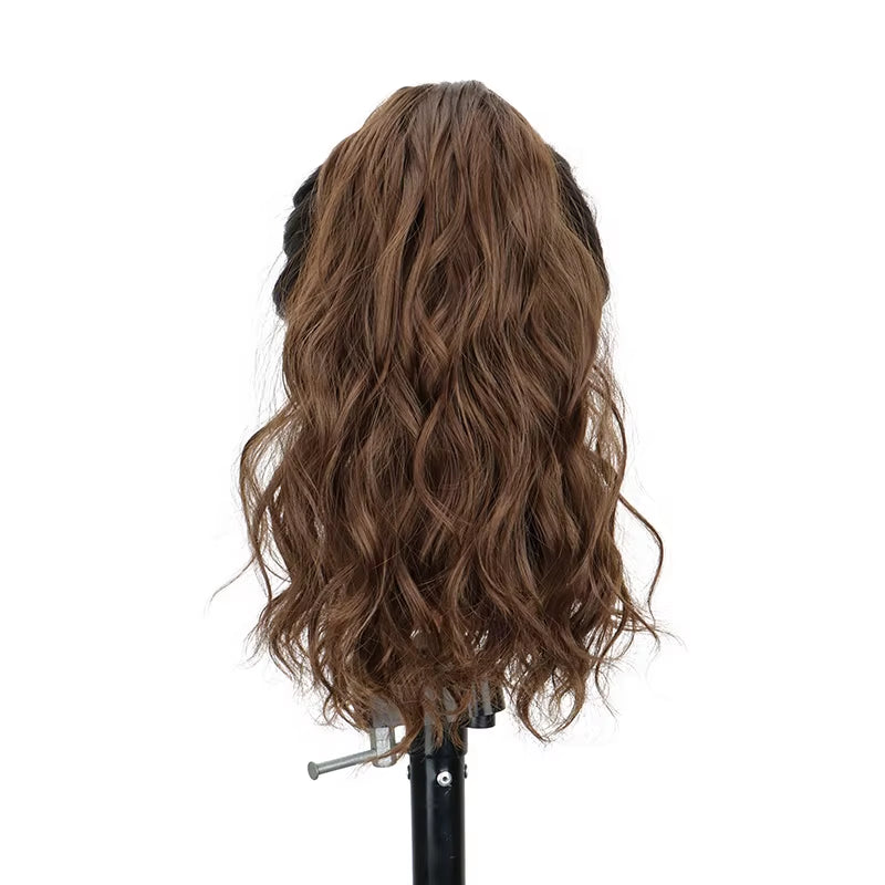 Synthetic 14Inch Short Wavy Brown Blonde Ponytail Hair Extension Claw Clip in Hairpiece Style for Women