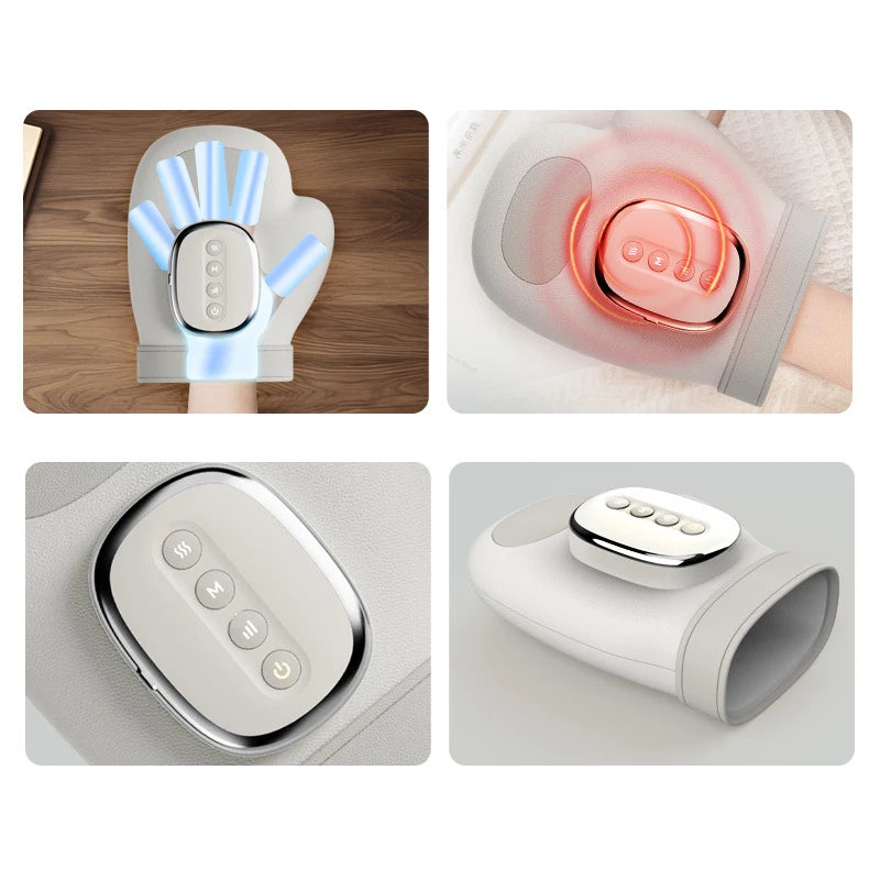 Electric Hand Massager Ｗith Airbag Compression Warm Heating Cordless Glove Massager Application for Palm Finger Relaxation Gift