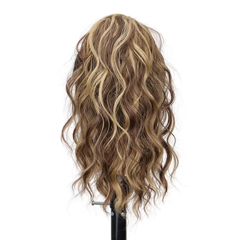 Synthetic 14Inch Short Wavy Brown Blonde Ponytail Hair Extension Claw Clip in Hairpiece Style for Women