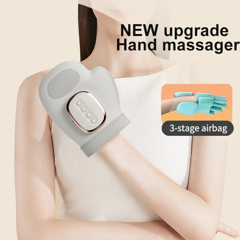 Electric Hand Massager Ｗith Airbag Compression Warm Heating Cordless Glove Massager Application for Palm Finger Relaxation Gift
