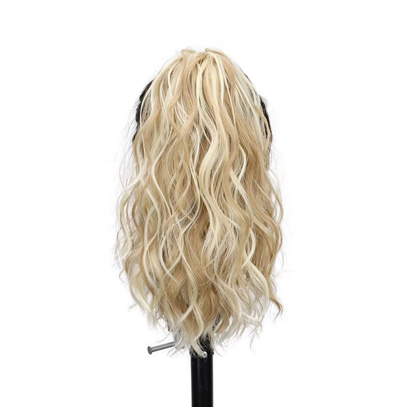 Synthetic 14Inch Short Wavy Brown Blonde Ponytail Hair Extension Claw Clip in Hairpiece Style for Women